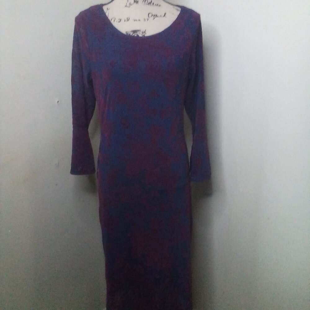 Haani Dress Women M 3/4 Bell Sleeve Lined Velvet Floral Blue Red